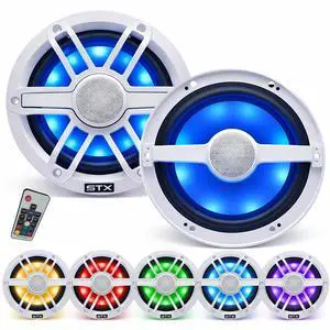 STX65MXW - 6.5" Marine Coaxial Speakers, 600W Max Power, RGB LED Lighting, Waterproof - Ideal for Boats, UTVs, and ATVs STX65MXW - 6.5" Marine Coaxial Speakers, 600W Max Power, RGB LED Lighting, Waterproof - Ideal for Boats, UTVs, and ATVs