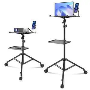 Projector Stand with Wheels, Laptop Stand Tripod Adjustable Height from 31.3 to 67.3", Projector Tripod Stand with 2 Trays & Gooseneck Phone Holder, for Outdoor Movies, Home, Office or Studio Projector Stand with Wheels, Laptop Stand Tripod Adjustable Height from 31.3 to 67.3", Projector Tripod Stand with 2 Trays & Gooseneck Phone Holder, for Outdoor Movies, Home, Office or Studio
