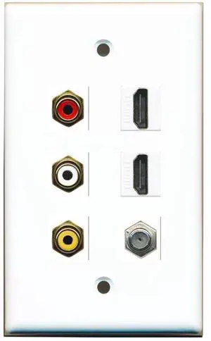 3 x RCA - 2 X HDMI and 1 x Coax Cable TV Port Wall Plate - White 3 x RCA - 2 X HDMI and 1 x Coax Cable TV Port Wall Plate - White