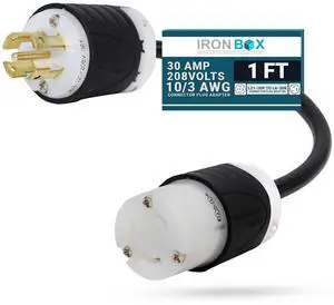 IronBox Electric - Heavy-Duty L21-30P to L6-30R Connector Plug Adapter - 10/3 AWG - 30 Amps and 208V Rated - Reliable Power Solution for Generators, Transfer Switches, and Industrial Equipment(1 foot) IronBox Electric - Heavy-Duty L21-30P to L6-30R Connector Plug Adapter - 10/3 AWG - 30 Amps and 208V Rated - Reliable Power Solution for Generators, Transfer Switches, and Industrial Equipment(1 foot)