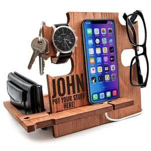 Personalized Gifts for Men | Wood Phone Docking Station | Nightstand Bedside Desk Organizer | Best Personalized Idea for Father's Day Anniversary Birthday and Graduation Personalized Gifts for Men | Wood Phone Docking Station | Nightstand Bedside Desk Organizer | Best Personalized Idea for Father's Day Anniversary Birthday and Graduation