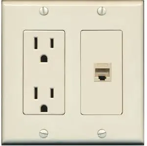 15 Amp Power Outlet and 1 Port Cat5e Ethernet Decorative Type Wall Plate - Light Almond 15 Amp Power Outlet and 1 Port Cat5e Ethernet Decorative Type Wall Plate - Light Almond