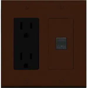 15 Amp Power Outlet and 1 Port Cat5e Ethernet Decorative Type Wall Plate - Brown 15 Amp Power Outlet and 1 Port Cat5e Ethernet Decorative Type Wall Plate - Brown