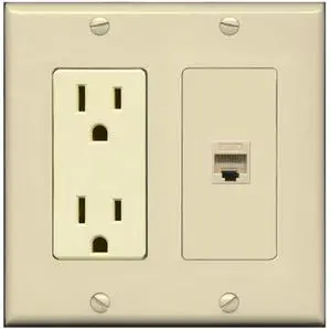 15 Amp Power Outlet and 1 Port Cat5e Ethernet Decorative Type Wall Plate - Ivory 15 Amp Power Outlet and 1 Port Cat5e Ethernet Decorative Type Wall Plate - Ivory