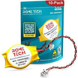 CR1220 CMOS Battery for MSI GS75, Asus Q302L - Laptop Backup BIOS RTC 3V CR 1220 Battery with 2 Wire Long Cable Regular Connector (10-Pack) CR1220 CMOS Battery for MSI GS75, Asus Q302L - Laptop Backup BIOS RTC 3V CR 1220 Battery with 2 Wire Long Cable Regular Connector (10-Pack)