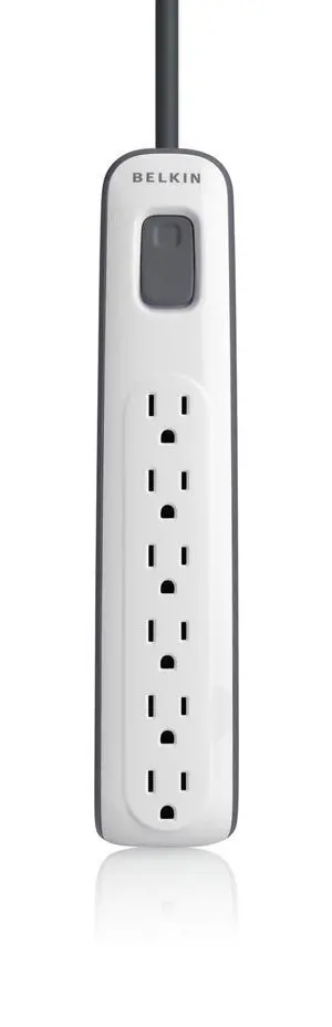 6-Outlet Surge Protector Power Strip, 600J, 4ft Cord, Straight Plug | flame-retardant housing, compact straight plug, home office, desktop computer, TV, gaming setup 6-Outlet Surge Protector Power Strip, 600J, 4ft Cord, Straight Plug | flame-retardant housing, compact straight plug, home office, desktop computer, TV, gaming setup