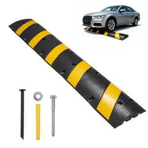 6FT Rubber Speed Bump, Heavy Duty Speed Bump Cable Protector Ramp for Driveway, Road Parking, Garage, Parking Lot, Warehouse,72" x 11.8" x 1.77" (1, 6FT No End Cap) 6FT Rubber Speed Bump, Heavy Duty Speed Bump Cable Protector Ramp for Driveway, Road Parking, Garage, Parking Lot, Warehouse,72" x 11.8" x 1.77" (1, 6FT No End Cap)