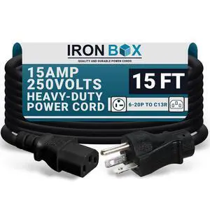 IronBox Electric - NEMA 6-20P Plug to IEC C13 Power Cord - 15A/250V, 14/3 AWG - UL Listed Heavy Duty Power Cord - Replacement Cords for Monitor, Computer, Printer, Audio Speaker & More (15ft, Molded) IronBox Electric - NEMA 6-20P Plug to IEC C13 Power Cord - 15A/250V, 14/3 AWG - UL Listed Heavy Duty Power Cord - Replacement Cords for Monitor, Computer, Printer, Audio Speaker & More (15ft, Molded)