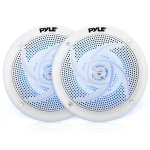 Marine Speakers - 4 Inch 2 Way Waterproof and Weather Resistant Outdoor Audio Stereo Sound System with LED Lights, 100 Watt Power and Low Profile Slim Style - 1 Pair (White) Marine Speakers - 4 Inch 2 Way Waterproof and Weather Resistant Outdoor Audio Stereo Sound System with LED Lights, 100 Watt Power and Low Profile Slim Style - 1 Pair (White)