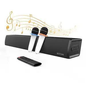 Soundbar for TV, Bluetooth 5.0 Sound Bar with 2 Wireless Microphone, Handheld Wireless Karaoke Microphone for Kids, Sound Bar for Adults/Kids Singing, Optical/AUX/Coax Soundbar for TV, Bluetooth 5.0 Sound Bar with 2 Wireless Microphone, Handheld Wireless Karaoke Microphone for Kids, Sound Bar for Adults/Kids Singing, Optical/AUX/Coax
