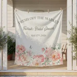 Personalized Fresh Off the Market Bridal Shower Backdrop Linen Fabric, Custom Name Floral Wedding Banner, Elegant Bridal Shower Decorations Photo Booth Background Personalized Fresh Off the Market Bridal Shower Backdrop Linen Fabric, Custom Name Floral Wedding Banner, Elegant Bridal Shower Decorations Photo Booth Background