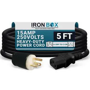 IronBox Electric - NEMA 6-20P Plug to IEC C13 Power Cord - 15A/250V, 14/3 AWG - UL Listed Heavy Duty Power Cord - Replacement Cords for Monitor, Computer, Printer, Audio Speaker & More (5ft, Build) IronBox Electric - NEMA 6-20P Plug to IEC C13 Power Cord - 15A/250V, 14/3 AWG - UL Listed Heavy Duty Power Cord - Replacement Cords for Monitor, Computer, Printer, Audio Speaker & More (5ft, Build)
