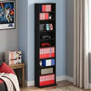 9-Shelf Tall Narrow CD Rack, DVD Storage Cabinets with Adjustable Shelves, Easy Assembly DVD Shelf, Media Shelf for CD Blueray Game Disc, for Home Office, Living Room, Americano 9-Shelf Tall Narrow CD Rack, DVD Storage Cabinets with Adjustable Shelves, Easy Assembly DVD Shelf, Media Shelf for CD Blueray Game Disc, for Home Office, Living Room, Americano