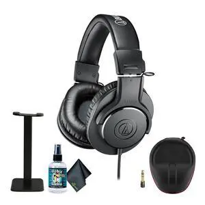 ATH-M20x Professional Studio Monitor Headphones, Black (AUD ATHM20X) + Microfiber Cleaning Cloth + Headphone Stand + Headphone CASE + Goby Labs Headphone Cleaner 4 fl oz ATH-M20x Professional Studio Monitor Headphones, Black (AUD ATHM20X) + Microfiber Cleaning Cloth + Headphone Stand + Headphone CASE + Goby Labs Headphone Cleaner 4 fl oz