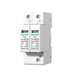 2P DC Surge Protector SPD Surge Protection Device 500V 600V 1000V Voltage Protector Photovoltaic Lightning Arrester(500V) 2P DC Surge Protector SPD Surge Protection Device 500V 600V 1000V Voltage Protector Photovoltaic Lightning Arrester(500V)