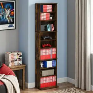 9-Shelf Tall Narrow CD Rack, DVD Storage Cabinets with Adjustable Shelves, Easy Assembly DVD Shelf, Media Shelf for CD Blueray Game Disc, for Home Office, Living Room, Amber Pine 9-Shelf Tall Narrow CD Rack, DVD Storage Cabinets with Adjustable Shelves, Easy Assembly DVD Shelf, Media Shelf for CD Blueray Game Disc, for Home Office, Living Room, Amber Pine