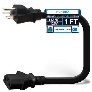 IronBox Electric NEMA 5-20 Plug to C13 Connector Power Cords, 15A, 125V, 14/3 SJT Jacket - Power Supply Replacement Cable - UL Listed Heavy Duty Cord for Computer, PDU, Monitor & More (1Ft, Molded) IronBox Electric NEMA 5-20 Plug to C13 Connector Power Cords, 15A, 125V, 14/3 SJT Jacket - Power Supply Replacement Cable - UL Listed Heavy Duty Cord for Computer, PDU, Monitor & More (1Ft, Molded)