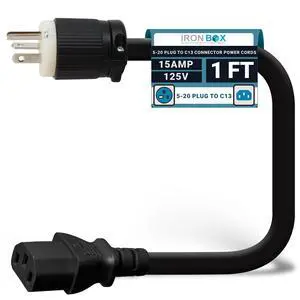IronBox Electric NEMA 5-20 Plug to C13 Connector Power Cords, 15A, 125V, 14/3 SJT Jacket - Power Supply Replacement Cable - UL Listed Heavy Duty Cord for Computer, PDU, Monitor & More (1Ft, Build) IronBox Electric NEMA 5-20 Plug to C13 Connector Power Cords, 15A, 125V, 14/3 SJT Jacket - Power Supply Replacement Cable - UL Listed Heavy Duty Cord for Computer, PDU, Monitor & More (1Ft, Build)