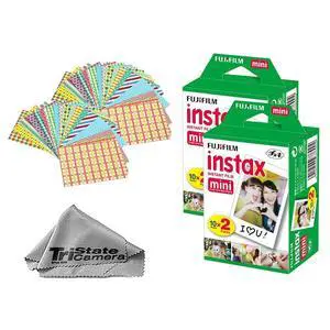 Instax Mini Instant Film (40 Sheets) + 40 Sticker Frames + TSC Microfiber Cleaning Cloth for Mini 8, 9, 11, 12, 50s, 25, 7s, 90 Cameras & Mini Link Instax Mini Instant Film (40 Sheets) + 40 Sticker Frames + TSC Microfiber Cleaning Cloth for Mini 8, 9, 11, 12, 50s, 25, 7s, 90 Cameras & Mini Link