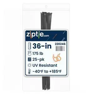 36-inch UV Resistant Black Multi-Purpose Cable Tie, 175-lb Tensile Strength, UL 21S Listed, 25-Pack 36-inch UV Resistant Black Multi-Purpose Cable Tie, 175-lb Tensile Strength, UL 21S Listed, 25-Pack