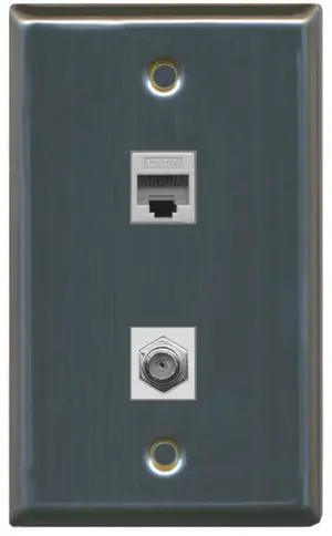 1 Port Coax Cable TV- F-Type 1 Port Cat6 Ethernet Wall Plate - Stainless Steel/Gray 1 Port Coax Cable TV- F-Type 1 Port Cat6 Ethernet Wall Plate - Stainless Steel/Gray