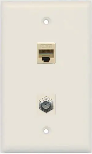 1 Port Coax Cable TV- F-Type 1 Port Cat6 Ethernet Wall Plate - Light Almond 1 Port Coax Cable TV- F-Type 1 Port Cat6 Ethernet Wall Plate - Light Almond