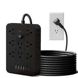 20-in-1 Power Strip with Overload Protection, Short Cord,5FT and 10FT, Black/White Color Options, 14 Standard US Sockets, 4 USB Ports, 2 Type-C Ports (Black, 10FT) 20-in-1 Power Strip with Overload Protection, Short Cord,5FT and 10FT, Black/White Color Options, 14 Standard US Sockets, 4 USB Ports, 2 Type-C Ports (Black, 10FT)