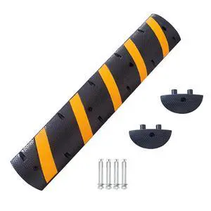 6FT Rubber Speed Bumps with End Caps Cable Protector, 25000 Lbs Capacity | Heavy Duty Speed Humps, Traffic Calming Hump for Road, Driveway, Asphalt, Concrete, Parking Lot 6FT Rubber Speed Bumps with End Caps Cable Protector, 25000 Lbs Capacity | Heavy Duty Speed Humps, Traffic Calming Hump for Road, Driveway, Asphalt, Concrete, Parking Lot
