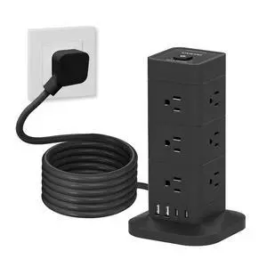® 16-in-1 Tower Power Strip, Surge Protector Outlet Tower with 12 AC & 2 USB Ports, 2 USB-C, 6.5 Ft Cord, Charging Station, Power Tower with USB Ports, Compact Flat Plug (Black) ® 16-in-1 Tower Power Strip, Surge Protector Outlet Tower with 12 AC & 2 USB Ports, 2 USB-C, 6.5 Ft Cord, Charging Station, Power Tower with USB Ports, Compact Flat Plug (Black)