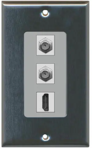 1 Port HDMI 2 Port Coax Cable TV- F-Type Decorative Wall Plate - Stainless Steel/Gray 1 Port HDMI 2 Port Coax Cable TV- F-Type Decorative Wall Plate - Stainless Steel/Gray