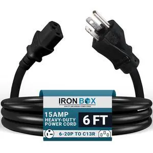IronBox Electric - NEMA 6-20P Plug to IEC C13 Power Cord - 15A/250V, 14/3 AWG - UL Listed Heavy Duty Power Cord - Replacement Cords for Monitor, Computer, Printer, Audio Speaker & More (6ft, Molded) IronBox Electric - NEMA 6-20P Plug to IEC C13 Power Cord - 15A/250V, 14/3 AWG - UL Listed Heavy Duty Power Cord - Replacement Cords for Monitor, Computer, Printer, Audio Speaker & More (6ft, Molded)