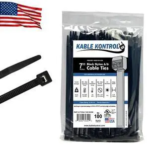 Made in USA Cable Ties, 7 Inch 100 Pcs, 50 Lbs Test Black | Self-locking Zip Ties UV Resistant Plastic Nylon Wire Ties, for Indoor or Outdoor Use Made in USA Cable Ties, 7 Inch 100 Pcs, 50 Lbs Test Black | Self-locking Zip Ties UV Resistant Plastic Nylon Wire Ties, for Indoor or Outdoor Use