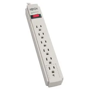 Surge Protector Power Strip 120V 6 Outlet 8' Cord 990 Joule Flat Plug Gray Surge Protector Power Strip 120V 6 Outlet 8' Cord 990 Joule Flat Plug Gray