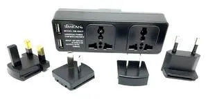 SM-90KIT Universal Power Strip Worldwide Travel 100V-250V Surge Protector with 2-AC Outlets, 2-USB Ports and UK/USA/AU/EU Plugs Plus Carrying Case SM-90KIT Universal Power Strip Worldwide Travel 100V-250V Surge Protector with 2-AC Outlets, 2-USB Ports and UK/USA/AU/EU Plugs Plus Carrying Case