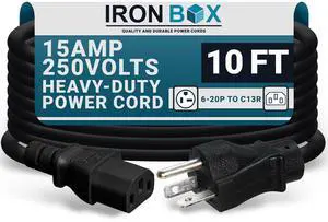 IronBox Electric - NEMA 6-20P Plug to IEC C13 Power Cord - 15A/250V, 14/3 AWG - UL Listed Heavy Duty Power Cord - Replacement Cords for Monitor, Computer, Printer, Audio Speaker & More (10ft, Molded) IronBox Electric - NEMA 6-20P Plug to IEC C13 Power Cord - 15A/250V, 14/3 AWG - UL Listed Heavy Duty Power Cord - Replacement Cords for Monitor, Computer, Printer, Audio Speaker & More (10ft, Molded)