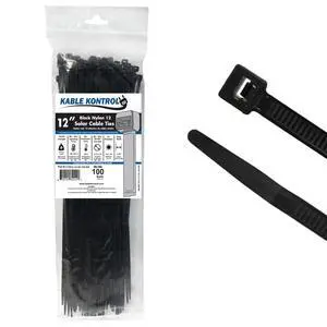 Solar Cable Ties PA 12, 12 Inch 100 Pcs, 50 Lbs Test - Black | PA 12 Nylon UV & Chemical Resistant Solar Pannel Zip Ties for Indoor, Outdoor, and Industrial Use Solar Cable Ties PA 12, 12 Inch 100 Pcs, 50 Lbs Test - Black | PA 12 Nylon UV & Chemical Resistant Solar Pannel Zip Ties for Indoor, Outdoor, and Industrial Use