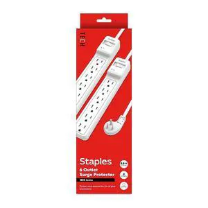 6-Outlet Surge Protector, 2.5 Ft Cord, 1800J, 2-Pk | Flat offset plug for home and office electronics protection. White 6-Outlet Surge Protector, 2.5 Ft Cord, 1800J, 2-Pk | Flat offset plug for home and office electronics protection. White