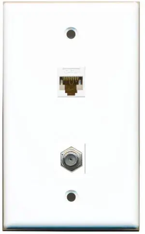 1 Port Coax Cable TV- F-Type 1 Port Cat6 Ethernet Wall Plate - White 1 Port Coax Cable TV- F-Type 1 Port Cat6 Ethernet Wall Plate - White