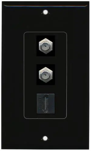 1 Port HDMI 2 Port Coax Cable TV- F-Type Decorative Wall Plate - Black 1 Port HDMI 2 Port Coax Cable TV- F-Type Decorative Wall Plate - Black