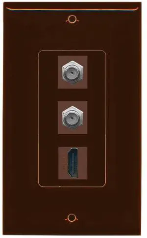1 Port HDMI 2 Port Coax Cable TV- F-Type Decorative Wall Plate - Brown 1 Port HDMI 2 Port Coax Cable TV- F-Type Decorative Wall Plate - Brown
