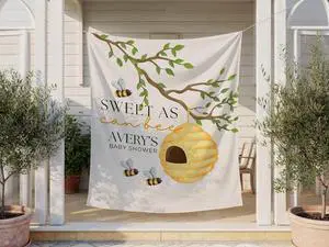 Sweet as Can Bee Baby Shower Banner - Custom Honey Bee Backdrop | Custom honey bee baby shower banner with rustic yellow design, perfect for gender-neutral parties, photo props, and decor Sweet as Can Bee Baby Shower Banner - Custom Honey Bee Backdrop | Custom honey bee baby shower banner with rustic yellow design, perfect for gender-neutral parties, photo props, and decor