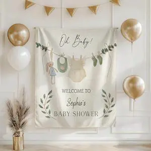 Oh Baby Shower Backdrop Linen Fabric, Green Boho Clothesline Welcome Banner, Neutral Baby Shower Decorations Photo Booth Background for Girls Boys Oh Baby Shower Backdrop Linen Fabric, Green Boho Clothesline Welcome Banner, Neutral Baby Shower Decorations Photo Booth Background for Girls Boys