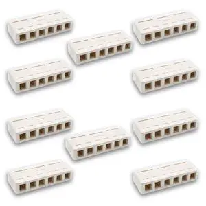 Keystone Jack Surface Mount Box White, Biscuit for RJ45, RJ11, RJ12 Keystone Jacks, UL Listed, RoHs Compliant (10-Pack, 6-Port) Keystone Jack Surface Mount Box White, Biscuit for RJ45, RJ11, RJ12 Keystone Jacks, UL Listed, RoHs Compliant (10-Pack, 6-Port)
