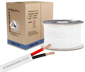 50FT 16AWG Speaker Wire Cable with 2 Conductor Speaker Cable (CCA) Copper Clad Aluminum CL2 Rated In-Wall Speaker Wire for Home Theater & Car Audio - 50 Feet, White 50FT 16AWG Speaker Wire Cable with 2 Conductor Speaker Cable (CCA) Copper Clad Aluminum CL2 Rated In-Wall Speaker Wire for Home Theater & Car Audio - 50 Feet, White