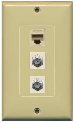 2 Port Coax Cable TV- F-Type and 1 Port Cat6 Ethernet Decorative Wall Plate - Ivory 2 Port Coax Cable TV- F-Type and 1 Port Cat6 Ethernet Decorative Wall Plate - Ivory