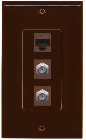 2 Port Coax Cable TV- F-Type and 1 Port Cat6 Ethernet Decorative Wall Plate - Brown 2 Port Coax Cable TV- F-Type and 1 Port Cat6 Ethernet Decorative Wall Plate - Brown