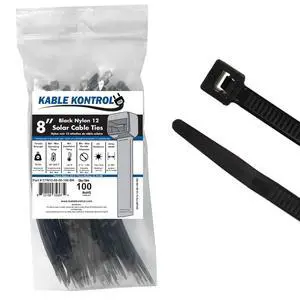 Solar Cable Ties PA 12, 8 Inch 100 Pcs, 50 Lbs Test - Black | PA 12 Nylon UV & Chemical Resistant Solar Pannel Zip Ties for Indoor, Outdoor, and Industrial Use Solar Cable Ties PA 12, 8 Inch 100 Pcs, 50 Lbs Test - Black | PA 12 Nylon UV & Chemical Resistant Solar Pannel Zip Ties for Indoor, Outdoor, and Industrial Use