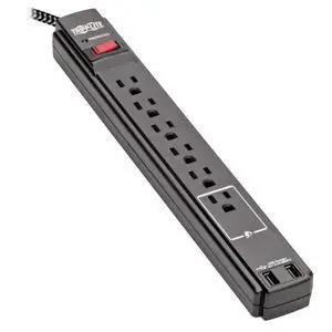 Surge Protector Power Strip with USB, 6-Outlet & 2 USB Ports, Wall & Desk Mount, 10ft Braided Cord - 990 Joules, 1875 Watts Dollar 25,000 Insurance (TLP610BUAM) Surge Protector Power Strip with USB, 6-Outlet & 2 USB Ports, Wall & Desk Mount, 10ft Braided Cord - 990 Joules, 1875 Watts Dollar 25,000 Insurance (TLP610BUAM)