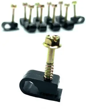 100 SINGLE BLACK FLEX CLIPS WITH 1" SCREW RG6 CABLE WIRE GC12BLK 100 SINGLE BLACK FLEX CLIPS WITH 1" SCREW RG6 CABLE WIRE GC12BLK