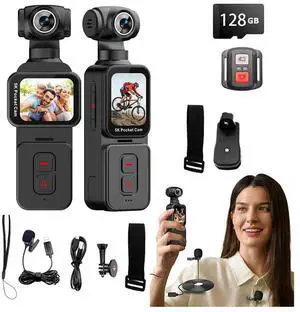 5K Handheld Vlogging Camera With WiFi,Pocket Action Camera with stabilization,270° auto-Rotating Wide-Angle,Rotating Touchscreen WiFi face Recognition,for Traval,YouTube Camcorder and vlogging (128gb) 5K Handheld Vlogging Camera With WiFi,Pocket Action Camera with stabilization,270° auto-Rotating Wide-Angle,Rotating Touchscreen WiFi face Recognition,for Traval,YouTube Camcorder and vlogging (128gb)